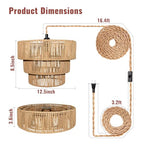 Hanging Light Ceiling Lamp Pendant Lights Rattan Hanging Lamp with Plug in Cord for Living Room Bedroom Kitchen Indoor Hanging Lamp Plug in Woven Lampshade - size: 12.5 Inch-Lantern Shade
