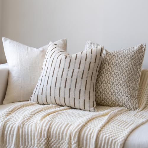 FIOUOVO Decorative Neutral Throw Pillow Covers 18x18 Farmhouse Pillow Covers Cotton Stripe Cushion Covers Home Decor for Sofa Couch Living Room Bedroom 1PC, Bold Stripe - color: Bold Stripe, size: 18" x 18" (Pack of 1)