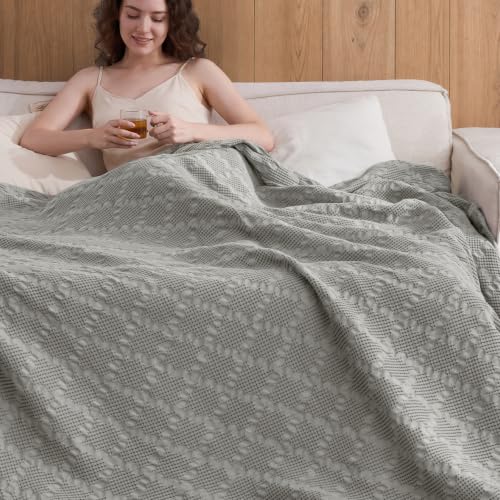 David's Home 100% Cotton Waffle Blanket Twin Size for College Dorm, Lightweight Breathable Cooling Throw for Spring Summer, Snag-Resistant, Aesthetics Home Decor for Couch Sofa Bed, Grey, 66 * 90 - color: Grey, size: Twin(66*90")