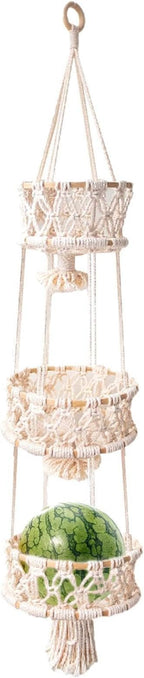 Multi Layer Woven Rope Organizer | Boho Hanging Plant Holder – 3-Tier Macrame Flower Basket, Decorative Indoor Pot Storage, Unique Hanging Ornament for Bedroom, Balcony, Kitchen, Office, Housewarming