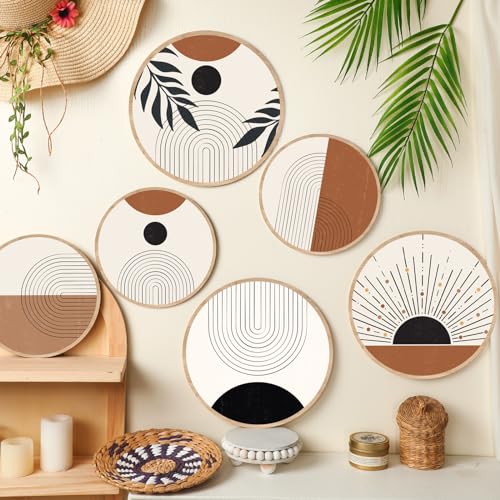 Geetery 6Pcs Boho Wall Art Decor Wooden Wall Decoration for Living Room Farmhouse Round Bohemian Decor Geometric Sun Wood Art 10" 8" Bohemian Hanging Minimalist for Office(Elegant) - style: Elegant