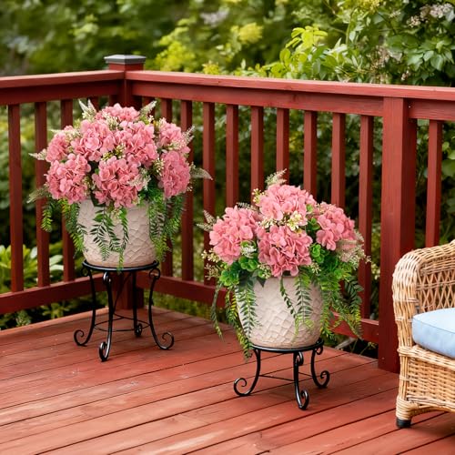 Ammyoo 8 Pcs Artificial Hydrangea Flowers Silk Champagne Fake Flower with Eucalyptus for Outdoor Decorations UV Resistant Realistic Faux Plants for Garden Porch Window Box Indoor Table Decor - color: Champagne