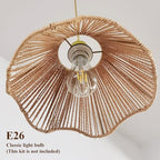 Boho Rattan Pendant Light, Shell-Shaped Boho Ceiling Lamp with Adjustable Height, E26 Lamp, Gold Finish, 12 Inch Diameter for Living Room/Bedroom/Dining Areas, cafes & entryways - color: 12” Flower shape