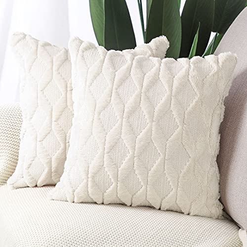 MADIZZ Set of 2 Soft Polyester Short Wool Velvet Decorative Throw Pillow Covers 26x26 inch Beige Square Luxury Style Cushion Cases European Pillow Shell for Sofa Bedroom - color: Cream Beige, size: 26" x 26" (Pack of 2)