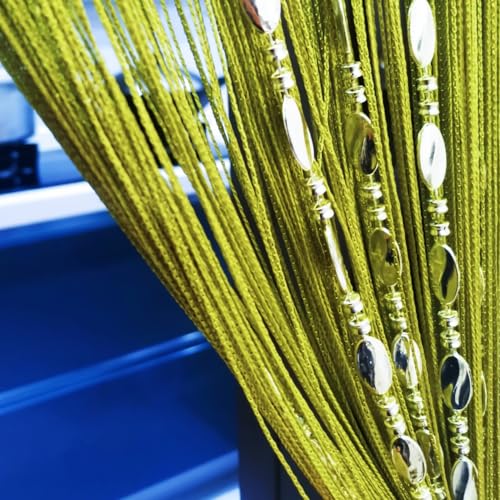 ave split 100cmX200cm Decorative Door String Curtain Beads Wall Panel Fringe Window Room Divider Blind for Coffee House Restaurant Parts Door Divider Tassel Screen Decoration (Grass green25) - color: Grass Green