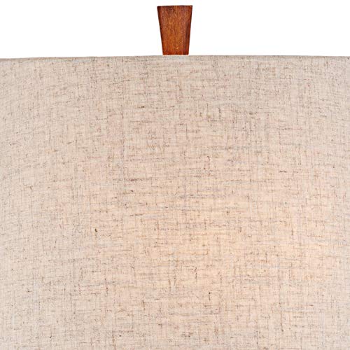 360 Lighting Omar Mid Century Modern Chic Style Table Lamps 28.75" Tall Set of 2 Warm Brown Wood Oatmeal Tapered Drum Shade Decor for Living Room Bedroom House Bedside Nightstand Home - color: Two Set