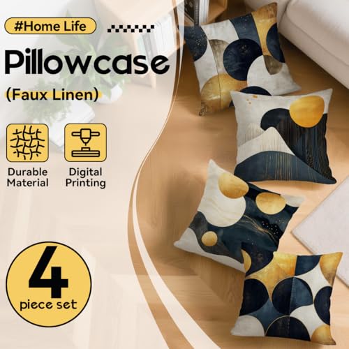 OBSEDE Abstract Blue Gold Painting Decorative Throw Pillow Covers 18 × 18 in, Set of 4, Couch Cushion Cases Inserts for Sofa Bed Living Room Home Decor, Single Side Print - color: Sapphire Gold Abstract Art, size: 18" x 18" (Pack of 4)