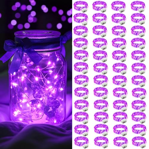 AIKEI 48 Pack LED Fairy Lights Battery Operated, Mini String Lights Waterproof 7 Feet 20 Led Firefly Starry Lamps for Wedding Party Bedroom Garden Halloween Christmas Decoration Purple - color: Purple, size: 48PCS-STANDARD