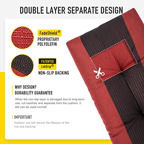 SUNROX LokGrip Non Slip Tufted Memory Foam Bench Cushion, FadeShield Water Resistant Durable Thicken Outdoor/Indoor Bench Seat Pads 36x14x4 inch, Burgundy - color: Burgundy, size: 36x14 Inch (Pack of 1)