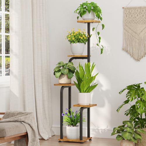 iDavosic.ly Tall Plant Stand Indoor, 4 Tier Corner Multiple Flower Holder Shelf with Wooden Trays, Space Saving Display Rack for Living Room Balcony Patio Porch Outdoor | Black & Brown - color: Brown