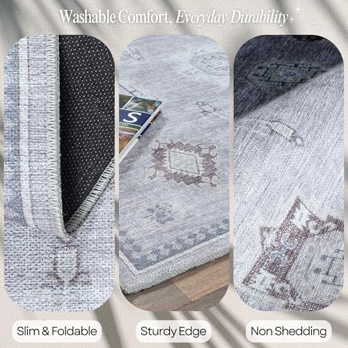 Fame Rugs Modern Oushak Rug 2'5x5, Brown Vintage Turkish Washable Foldable Oriental Antique Inspired Small Area Rugs, Luxury Living Room Bedroom (382MB, 2'5 x 5') - color: 393vg, size: 2'6" x 5' (Rectangular)