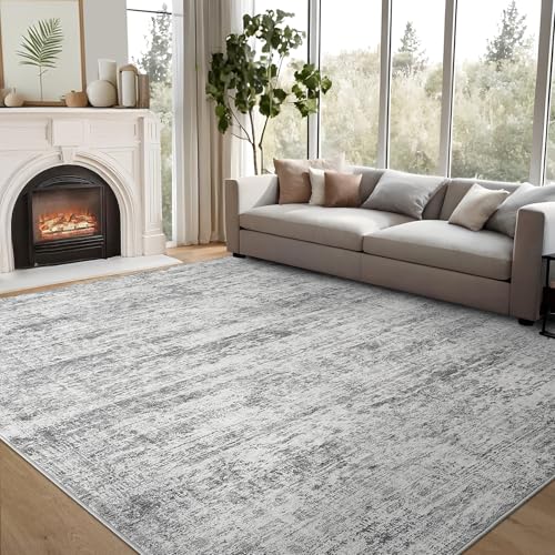 Area Rug 8x10 for Living Room - Modern Machine Washable Non-Slip Vintage Rugs for Bedroom - Abstract Low Pile Thin Large Floor Carpet for Dinning Room Home Office,Neutral Grey and White - color: Neutral Grey, size: 8' x 10' (Rectangular)