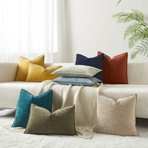 JUSPURBET 24x24 Pillow Covers Set of 2 Decorative Throw Pillow Covers Case for Couch Sofa Bed Soft Chenille Cushion Covers with Hidden Zipper for Home Decor Living Room,Beige - color: Beige, size: 24" x 24" (Pack of 2)