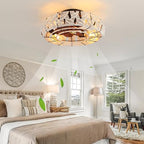Boho Caged Ceiling Fans with Lights and Remote 20" Flush Mount 6-Speed Reversible Enclosed Low Profile Handmade Cotton Rope Ceiling Fan with Light 4 Bulbs,for Bedroom, Living Room, Kitchen - color: Cream Leaves