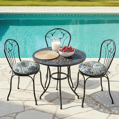 LVTXIII Outdoor Bistro Chair Cushions, 15"x15"x4" Round Patio Chair Cushions, All Weather Tufted Seat Cushions for Patio Furniture Use, Set of 2, Coastal Medallion - color: Coastal Medallion
