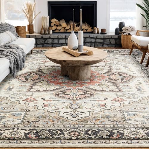 Area Rug 10x14 for Living Room, Medallion Printed Ultra-Thin Soft Large Carpet, Oriental Non Slip Big Washable Fade Stain Resistant Rugs for Bedroom Dining Room Home Office Decor - color: Multi Cream, size: 10' x 14' (Rectangular)