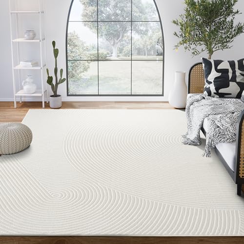 Abani Cream Area Rug for Living Room, Bedroom- Zen Reiki Pattern- 6' Round -Durable & Easy to Clean - color: Cream, size: 6' (Round)