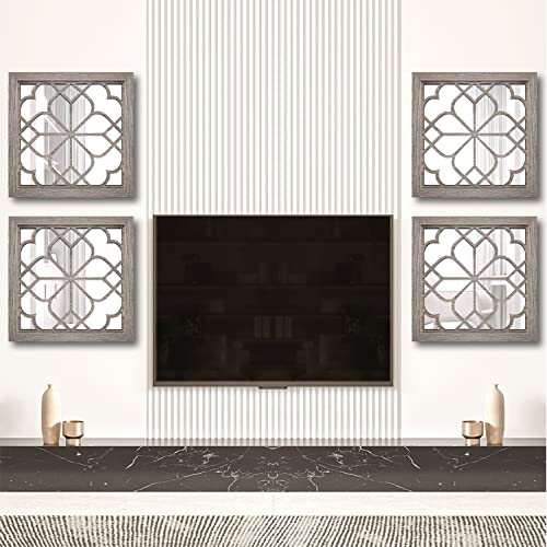 Wocred Set of 4 Mirrors Square Wall Mirror,Gorgeous Rustic Farmhouse Accent Mirror,Barn Wood Color Entry Mirror for Bathroom Renovation,Bedrooms,Living Rooms and More(12”x12”-4pcs) - color: Barn Wood Square, size: 12x12 inch - 4 PCS