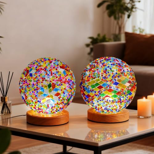 Memphis Mosaic Table Lamp Vintage Turkish Stained Glass Lamps USB Power Dimmable Geometric Pattern Ambient Lighting for Kids Room Playroom & Pop Art Home Decoration(5V 4.72"*5.31") - style: Memphis A