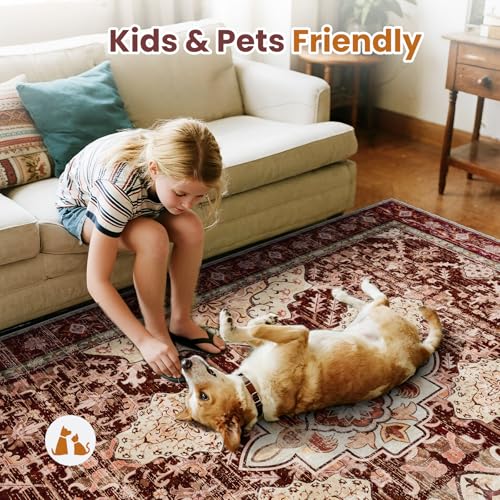 AMTOVO 2x3 Washable Entryway Area Rug Door Mat, Vintage Boho Distressed Print Pattern Non-Slip Carpet, Small Throw Rug for Indoor Entrance Kitchen Bedroom Bathroom Laundry Floor, Vintage Red - color: Vintage Red, size: 2' x 3' (Rectangular)