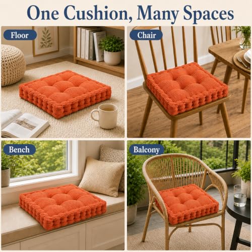 ChezMax Floor Pillow & Cushion, Large Meditation Chair Cushions, Thick Square Seat Pad, Soft Velvet Tufted Seating Pouf for Indoor/Outdoor Yoga Bench Rocking Chair Room Tatami Sofa, Orange 20" x 20" - color: Orange L