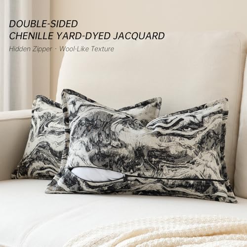 MATTINS Neutral Marble Pillow Covers 12x20 Set of 2, Modern Textured Lumbar Pillow Covers, Luxury Farmhouse Black Pillow Covers, Boho Patterned Decorative Pillow Cover for Couch Sofa Bed Gift Pack - color: Black, size: 20" x 12" (Pack of 2)
