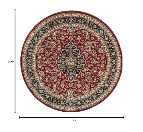6ft Round Indoor Area Rug for Living Room, Dining Room, Bedroom, Entryway | Alfombras para Salas | Traditional, Oriental | Red 5'3'' Round - color: Red - Kirsten, size: 5'3" (Round)