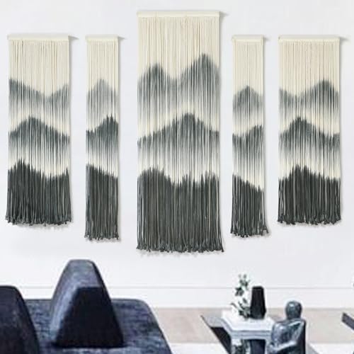 IOWER Large Macrame Wall Hanging 5Pcs Handmade Dip-Dyed Mountain Wall Decor Combination Suspension Bedroom Living Room Modern Fiber Yarn Wall Art - color: black1