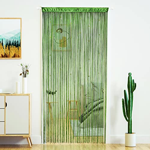 YaoYue Beaded Curtain Door String Curtains for Doorway Tassels Beads Hanging Fringe Hippie Room Divider Window Hallway Entrance Wall Closet Bedroom Privacy Decor (Grass Green, 100×200cm) - color: Grass Green, size: 39"W x 79"L (Pack of 1)