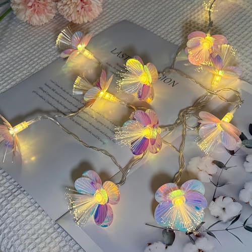 Fiber Optic Flower String Lights Battery Operated 5ft 10 LED Artificial Flower Garland Fairy Lights for Wedding Christmas Party Room Garden Decor (Warm White, 5ft) - size: 5ft