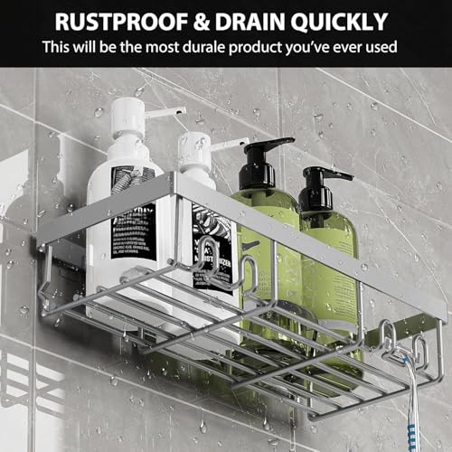 Moforoco Shower Caddy Shelf Organizer Rack, Self Adhesive Black Bathroom Shelves Basket, Home Farmhouse Wall Inside Organization and Storage Decor Rv Accessories, First Camper Apartment Essentials - color: Gun Grey, size: Medium