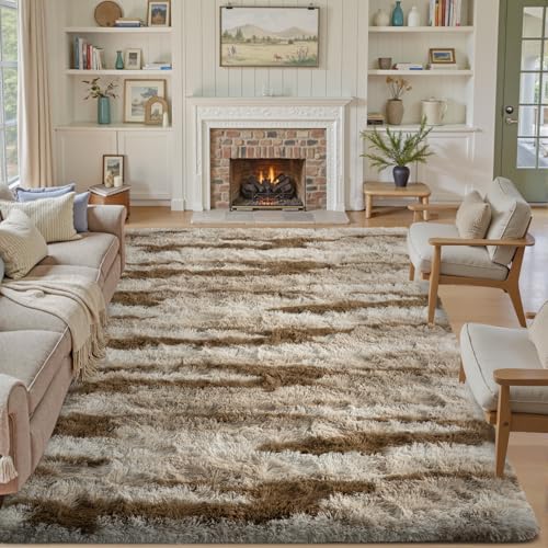 8x10 Ft Fuzzy Rugs for Living Room,Khaki Neutral Bedroom Area Rug Non-Slip,Carpet for Nursery Kids PlayRoom Indoor Modern Plush Carpets - color: B-khaki 24sm02, size: 8' X 10' (Rectangular)
