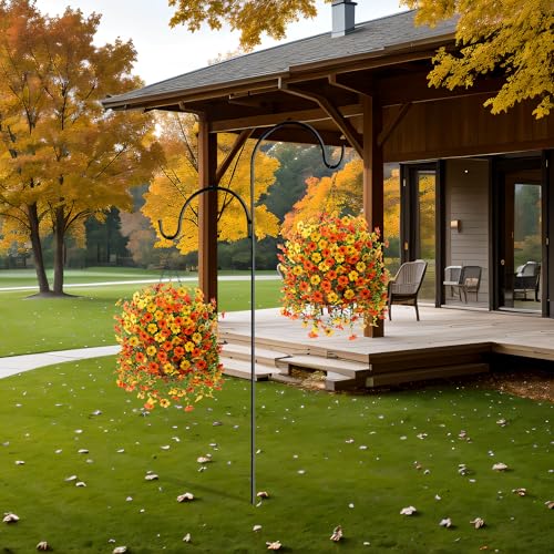 Artificial Fake Hanging Flowers Plants with Basket for Outdoor Decor, Fake Daisy Flower Plants No Fade Plastic Faux Silk Hanging Flowers Spring Decoration for Outside Garden Porch Patio(Yellow Orange) - color: Gyellow Orange