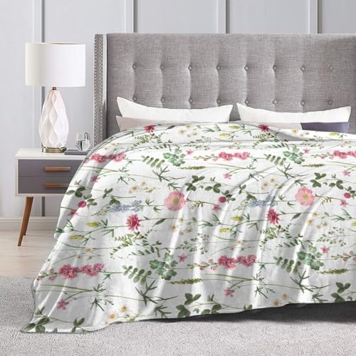 Watercolor Floral Throw Blanket Colorful Wildflower Blanket Botanical Plant Leaf Flower Bed Blankets Soft Warm Cozy Flannel Fleece Throw Blanket for Couch Sofa 40 X 50 Inch - color: Spring Wildflowers, size: 50"x40"