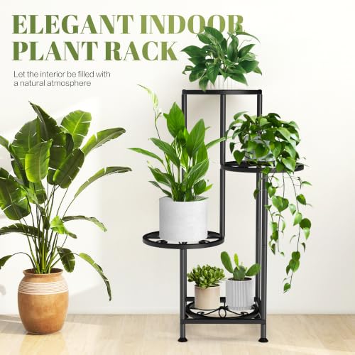 4 Tier Plant Stand Indoor Outdoor, Metal Flower Shelf Display Holder, Multiple Plants Corner Tall Flower Holders for Patio Balcony Porch Garden Living Room (Leaf Black) - color: Leaf Black, size: 4 Tier