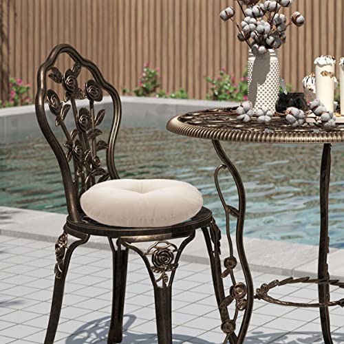 Bistro Chair Cushions 15 inch,Set of 2,Tufted Round Chair Cushions with Ties,15"x15"x4",Water Resistant Round Seat Cushion for Barstool Chairs,Patio Garden Kitchen Outdoor Furniture(Antique Beige) - color: Antique Beige, size: 15"x15"
