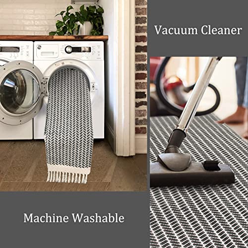 Lahome Belle Boho Kitchen Runner, 2x4.3 Bathroom Runner Rug Lightweight Entryway Rug Woven Cotton Throw Mat with Tassels, Farmhouse Non Shedding Washable Grey Rugs Low Pile for Bedroom Doorway - color: Grey, size: 2' x 4'3" (Runner)
