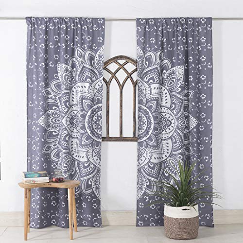 Popular Handicrafts Indian Hippie Bohemian Beautiful Ombre Color Mandala Curtain Panels Grey Silver - color: Grey Silver, size: 38"W x 83"L (Pack of 2)