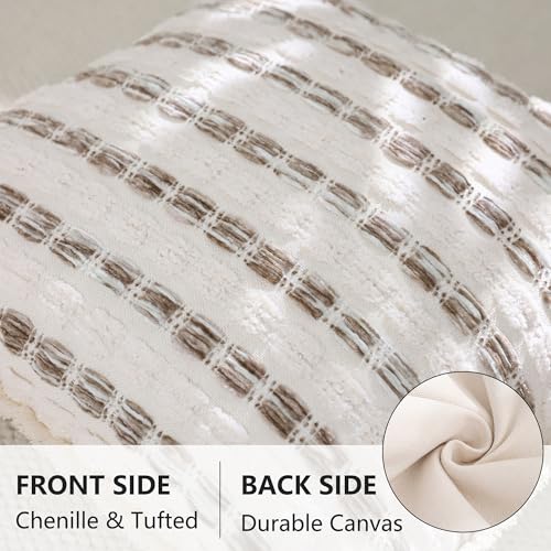 LUOYEHK Chenille Striped Throw Pillow Covers 12x20 Inch Set of 2 Boho Khaki Decorative Pillowcases with Fringe Farmhouse Neutral Cushion Covers for Couch Sofa Bed Living Room - color: Khaki, size: 20" x 12" (Pack of 2)