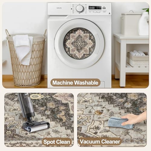 Tangsoo 2x3 Washable Rugs for Entryway, Vintage Non Slip Small Area Rug, Farmhouse Indoor Front Door Rug, Door Mat Small Carpet, Soft Low Pile Entry Rug for Entrance Kitchen Bedroom Grey/Multi - color: Grey/Multi, size: 2' X 3' (Rectangular)