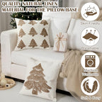 SmoothNovelty Tufted Cream Christmas Tree Pillow Covers Set of 2, 18x18 Inch Neutral Winter Throw Cushion Cases for Cozy Farmhouse Holiday Home Decor