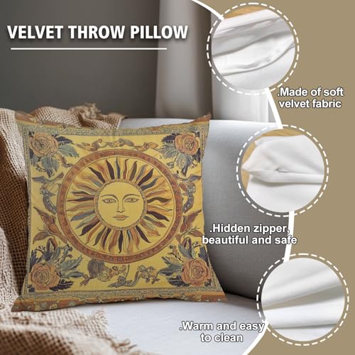 YOU FOUND ME Vintage Boho Sun Design Throw Pillow Cover Home Decor, Vintage Mystic Sun Goddess Art Decor Pillowcase Cushion Cover for Bed Sofa Living Room, Indoor and Outdoor 18x18inch (Moon&Flower) - color: Moon&flower