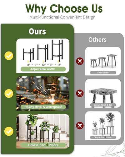 3 Pack Plant Stand Indoor Adjustable, Metal Modern Indoor Plant Stand, Heavy Duty Single Plant Stands Outdoor Corner, Stable Plant Holder Indoor Stand, Fits 8 to 12 Inches Pots, Black - color: Black, size: 3 Pack