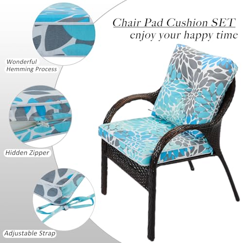 JMGBird Outdoor Cushions Tufted Pillow, Chair Cushion Set 22"x22" Rocking Chair Cushions with Ties Seasonal Replacement - color: Blue-white, size: 22"×22"