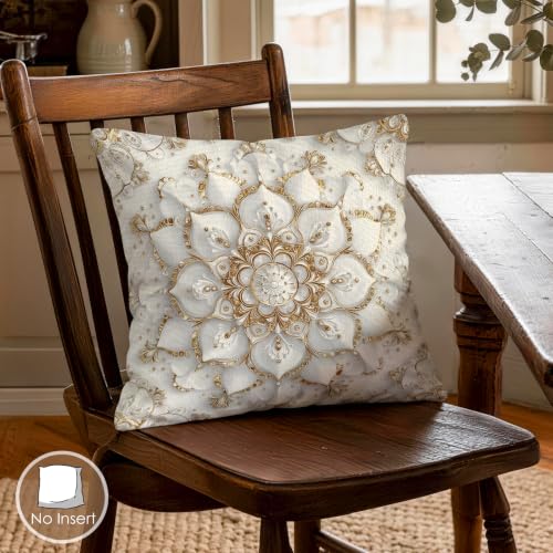 OBSEDE Golden Mandala Decorative Throw Pillow Covers 18x18 Inches Set of 4, Faux Linen Printed Cushion Covers for Couch Sofa Living Room Bedroom Home Decor - color: Golden Sacred Mandala