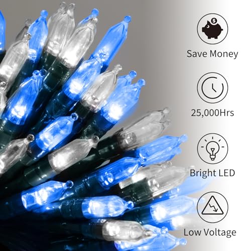 Brightown Battery Operated Christmas Lights 2 Pack 18 Feet 50 LED Clear Mini String Lights with 8 Modes Waterproof Tree Lights for Xmas Outdoor Indoor Holiday Party Garden Decor, Blue & White - color: Blue & White, size: 50 LEDs x 2 Pack