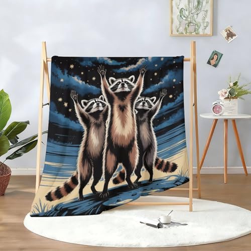 Raccoon Moon Blanket, Whimsical Raccoon Under Moonlight Flannel Throw Blanket for Couch Bed Or Chair, Luxury Lightweight Comfy Blankets Home Decor Gift 40x50in(100 * 125cm) - color: Style-7, size: 40x50in(100*125cm)