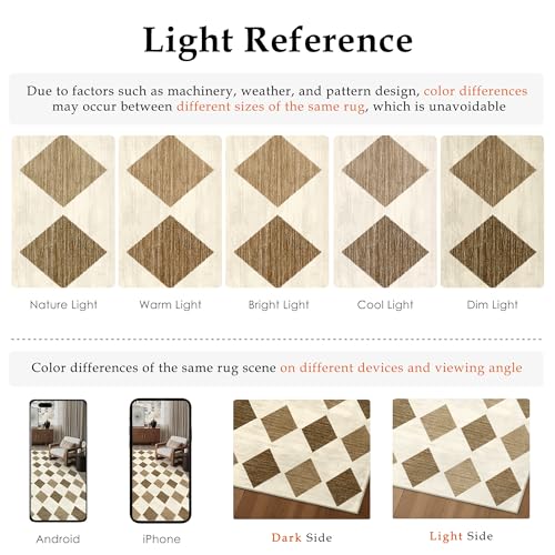 PureCozy 2x6 Runner Checkered Rug for Hallways Brown Washable Long Carpet Non-Slip Low Pile Boho Indoor Accent Throw Rug for Entrance Kitchen Bedroom Dining Laundry - color: Checkered Coffee, size: 2' x 6' (Runner)