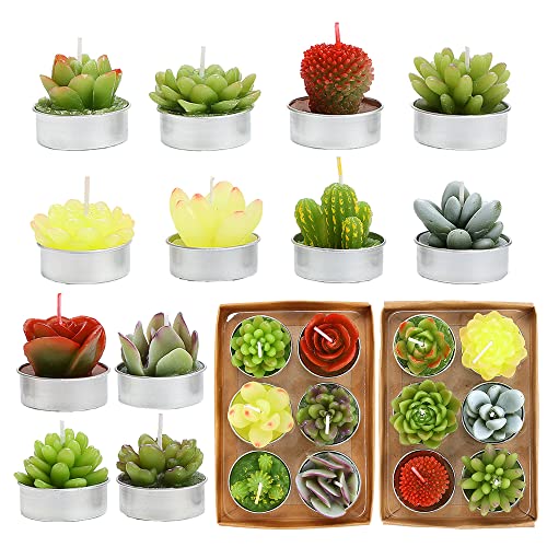 12pcs Cactus Tealight Candles, Handmade Delicate Succulent Cactus Candles Perfect for Birthday Party ,Wedding, Spa, Home Decor - color: 12pcs Cactus Candles