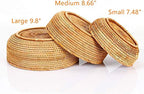 Hadewoven Round Rattan Fruit Basket Wicker Food Tray Weaving Storage Holder Dinning Room Bowl, 9 Inch Woven Bread Basket Key Bowls with 3.5”Wall for Table, Countertop (Medium 8.66") - size: Medium 8.66"